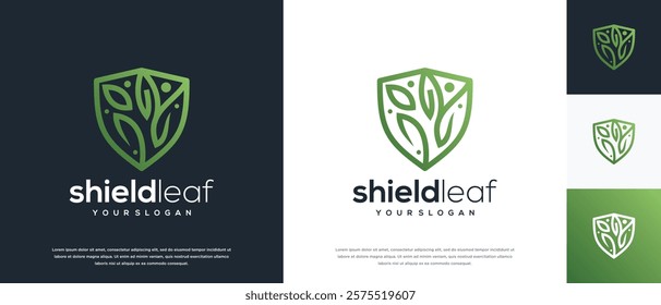 Nature security shield logo design. Vector icon of shield logo design with nature leaf.