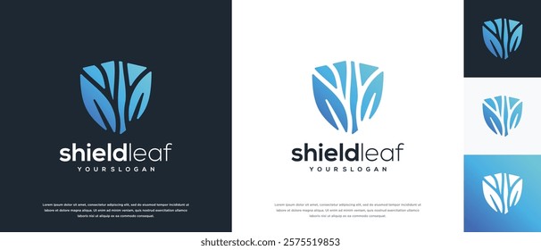 Nature security shield logo design. Vector icon of shield logo design with nature leaf.