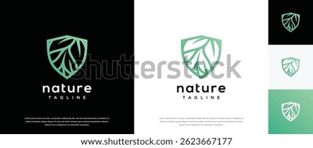 Nature security shield logo design. Shield logo design vector icon with leaves.