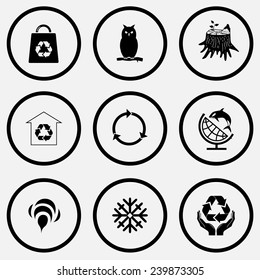 Nature set. Vektorsymbole mit schwarz-weißem Satz.