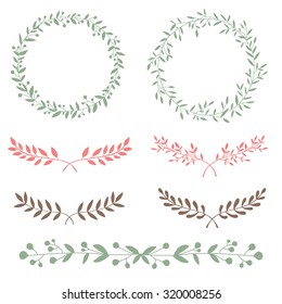 Nature set brunches and wreath hand drawn design