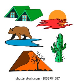 Nature set collection vector icons on white background.