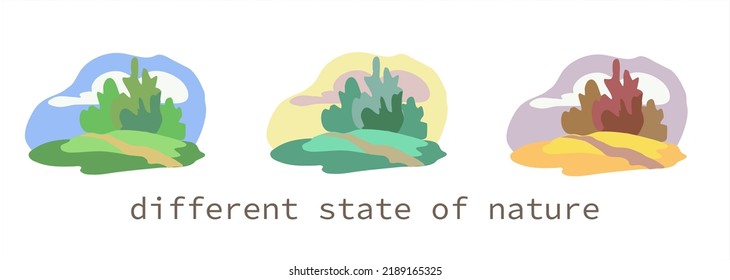 Nature. Set Cute vector illustration of landscape natural background with trees.
