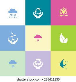 Nature set. Flat color vector icons.