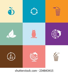 Nature set. Flat color vector icons.