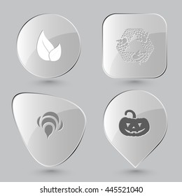 Nature set. Glass buttons on gray background. Vector icons.