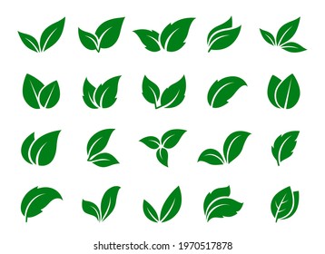 nature set of green leavs silhouettes icons