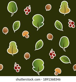 Naturset-Symbole Bäume Vektorgrafik nahtlose Mustergrafik Flacher Eichenbeerblattpilz