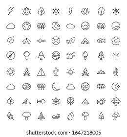 Iconos de la línea natural en diseño plano con elementos para el diseño de sitios web y aplicaciones móviles.  Colección moderna de logotipo y símbolo infográfico. Pictograma de la línea vectorial de la naturaleza