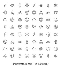 Iconos de la línea natural en diseño plano con elementos para el diseño de sitios web y aplicaciones móviles.  Colección moderna de logotipo y símbolo infográfico. Pictograma de la línea vectorial de la naturaleza