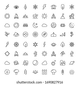 Nature set line icons in flat design with elements for web site design and mobile apps.  Collection modern infographic logo and symbol. Nature  vector line pictogram