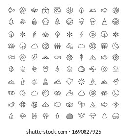 Nature set line icons in flat design with elements for web site design and mobile apps.  Collection modern infographic logo and symbol. Nature  vector line pictogram