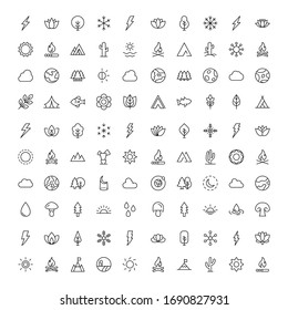 Nature set line icons in flat design with elements for web site design and mobile apps.  Collection modern infographic logo and symbol. Nature  vector line pictogram