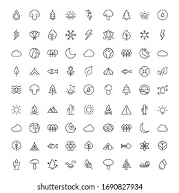 Nature set line icons in flat design with elements for web site design and mobile apps.  Collection modern infographic logo and symbol. Nature  vector line pictogram