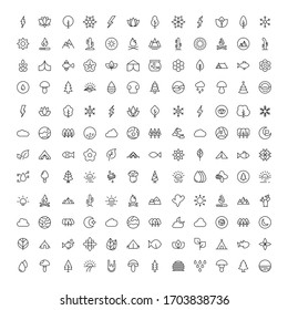Nature set line icons in flat design with elements for web site design and mobile apps.  Collection modern infographic logo and symbol. Nature vector line pictogram