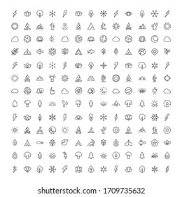 Nature set line icons in flat design with elements for web site design and mobile apps.  Collection modern infographic logo and symbol. Nature vector line pictogram