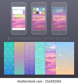 Nature set vector Backgrounds. Mobile Wallpapers.