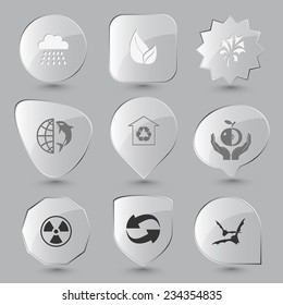 Nature set. Vector glass buttons.