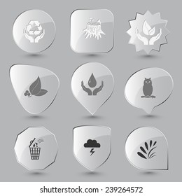 Nature set. Vector glass buttons.