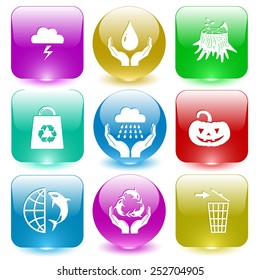 Nature set. Vector set glass buttons.