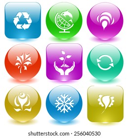 Nature set. Vector set glass buttons.
