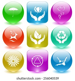 Nature set. Vector set glass buttons.