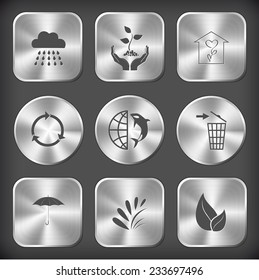 Nature set. Vector round and square steel buttons.