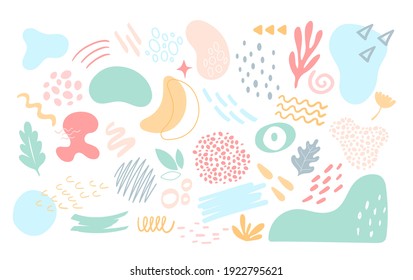 Forma de naturaleza, formas geométricas línea de círculo de la hoja de garabato de la hoja de la zona de la ilustración vectorial conjunto. Una abstracción natural simple y elegante en tonos pastel, una colección de decoración creativa aislada en blanco