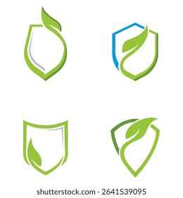 nature shield, bio shield, safe nature logo vector icon illustration design.