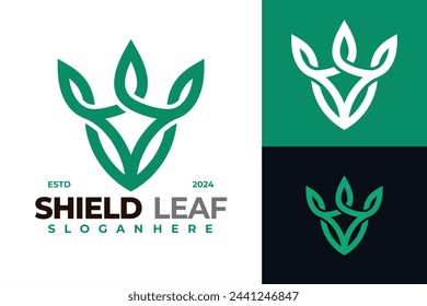 Ilustración del icono del vector del diseño del logotipo del escudo de la naturaleza