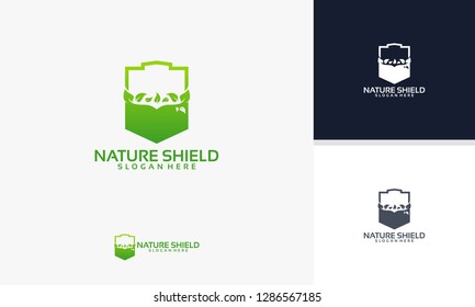 Nature Shield logo template, Green Shield logo designs vector illustration