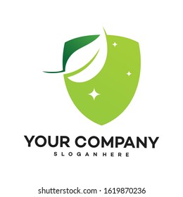 Nature shield vector logo template.Graphic with leaves or tree symbol. Suitable for ecology, farm, protect, guard, environment, recycle and emblem.