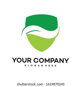 Nature shield vector logo template.Graphic with leaves or tree symbol. Suitable for ecology, farm, protect, guard, environment, recycle and emblem.