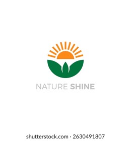Nature Shine Logo Vector. Leaf and Sun Logo Design