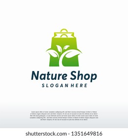 Nature Shop logo designs vector, Leaf and Shopping Bag logo