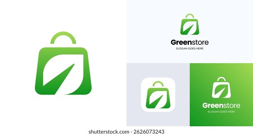 Nature shop logo icon design vector, Bag with green leaf sign for e commerce and store, Symbol natural shopping with modern creative simple usable for identity business company