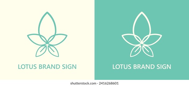 Nature sign design, minimalist linear lotus flower abstract. Graphic symbol with eco motif for the design of logo, icon, emblem, other. Isolated line art flower. Vector illustration in two colors.