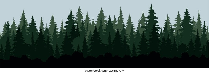 El paisaje de la silueta natural. Pinos de primavera. Ilustración vectorial de verano. Diseñar ilustración de árbol de invierno. Colección de vectores para navidad.