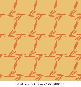Nature simple seamless pattern with geometric style leaf branches ornament. Orange foliage on beige background. Perfect for fabric design, textile print, wrapping, cover. Vector illustration.