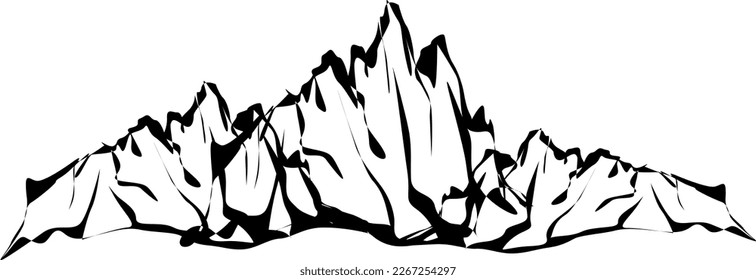 nature sketch image. hand-drawn vector illustration of a silhouette of a rocky hills