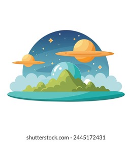 Nature with sky or planet isolated flat vector illustration on white background