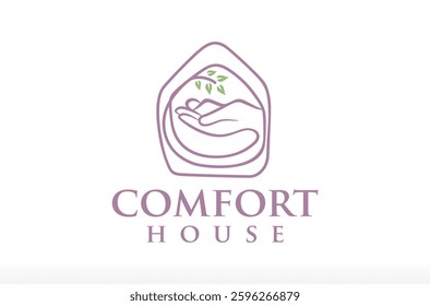 Nature With Sleeping Comfort House Logo Design, Comfort Zone Retreat Logo, Organic Interior Design, Retreat Wellness Logo Hand Care Sleeping a Human Vector Icon Symbol Silhouette Illustration brand