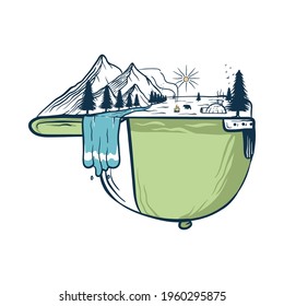 nature snow mountain in hat with retro style for t-shirt design