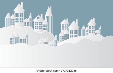 Nature, snow town, illustration and vector