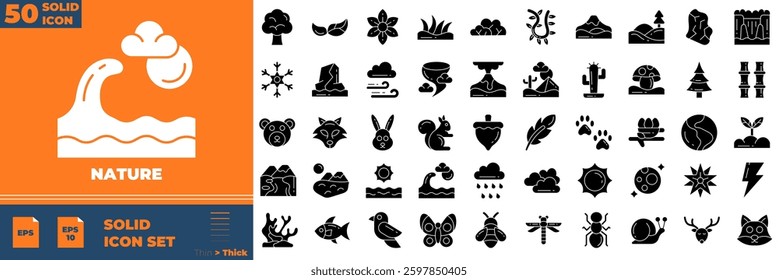 Nature Solid Editable Icons set. Vector illustration in modern thin solid style of nature icons: Eco, Green, Environmental, Ecology, etc