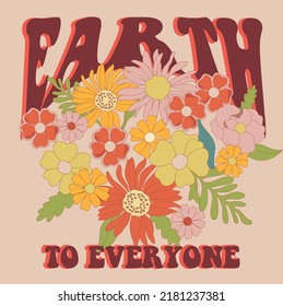 Nature Soul slogan print with floral daisy illustration. Perfect for T-shirt graphic, posters and stickers. earth to everyone