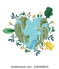 La naturaleza como fuente de energía para el hombre. El concepto de conservación y ecología de la naturaleza. Ilustraciones minimalistas adecuadas para afiches sociales, tarjetas, logotipos, banners. Ilustración del vector