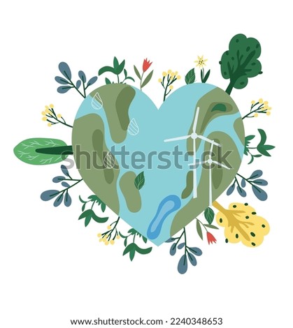 Nature as a source of energy for man. The concept of nature conservation and ecology. Minimalist illustrations suitable for social posters, cards, logos, banners. Vector illustration