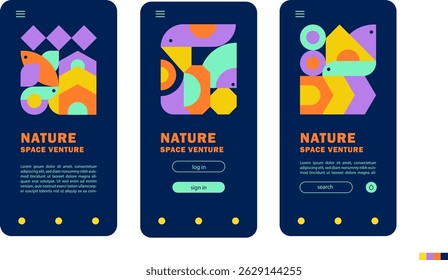 Nature Space Adventure Venture Geometric Mobile App Ui Screen Design.