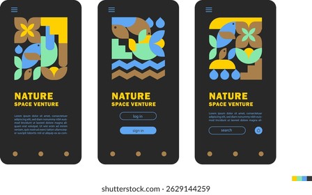Nature Space Adventure Venture Geometric Mobile App Ui Screen Design.